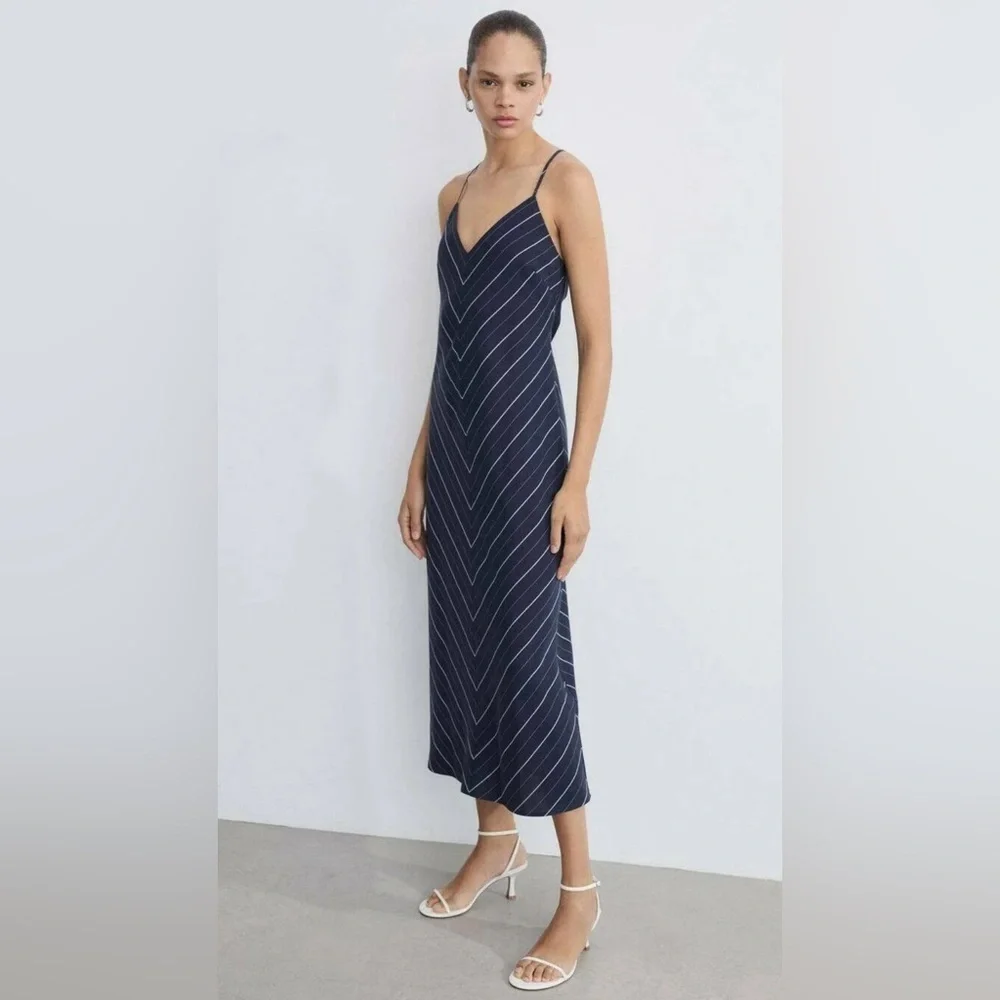 NWT MANGO STRIPED LYOCELL DRESS, SIZE L